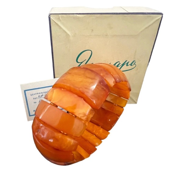 Vintage Butterscotch Baltic Amber Bracelet Stretchy USSR Soviet Kaliningrad NWT - Picture 1 of 16